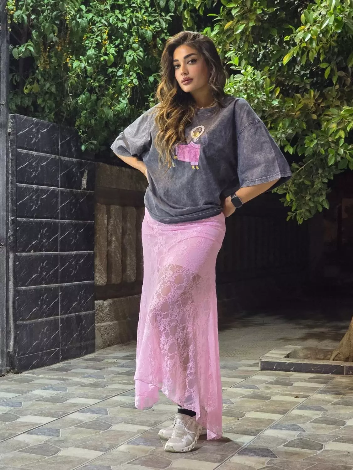 Pink lace skirt  hover image