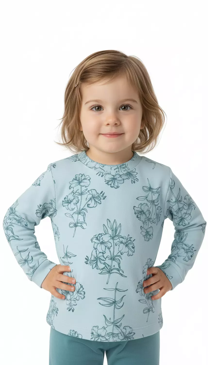 Shorto Girls Pajama Printed Flower PJ - 3101 -Turquoise hover image
