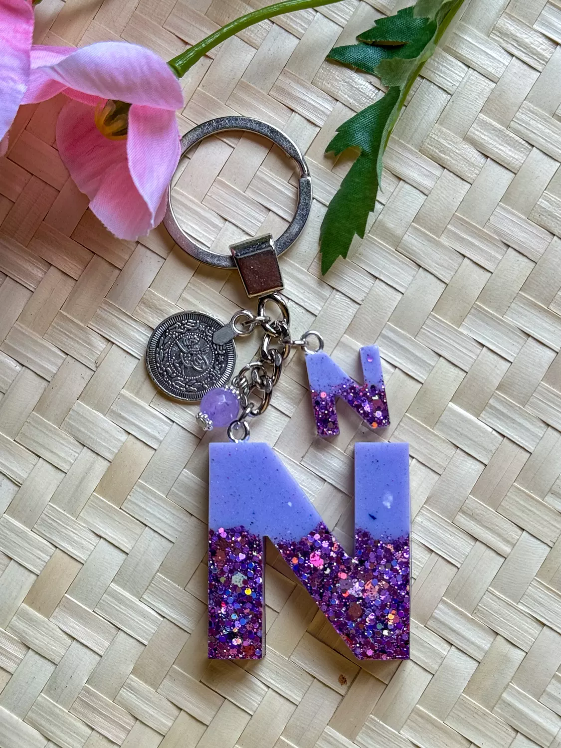 Resin Letters Keychain ( Glitter Purple ) "By Order" 13