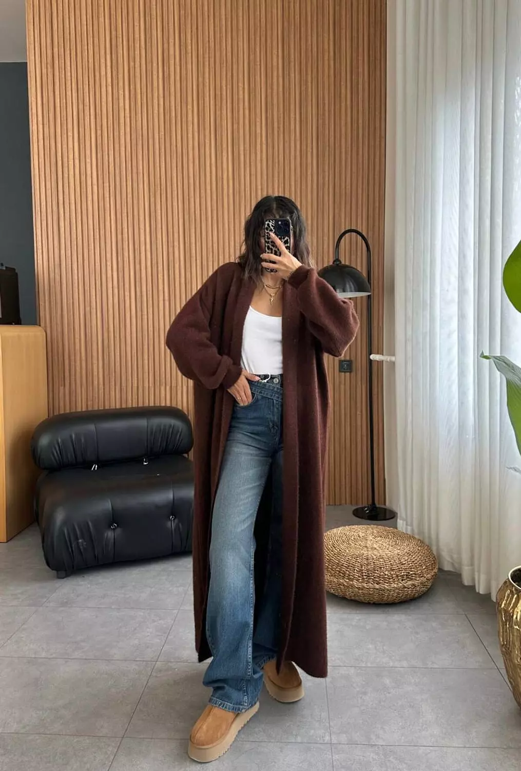 Long Open Chocolate Brown Mohair Cardigan  image