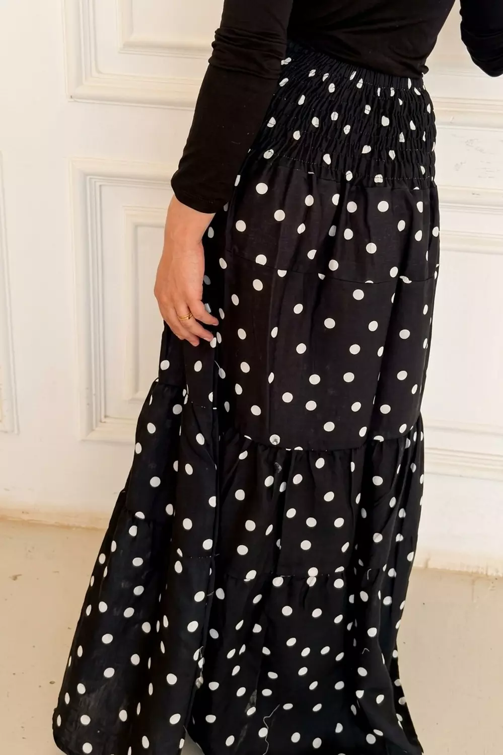 Bohemian Polka Dot Tiered Maxi Skirt 7