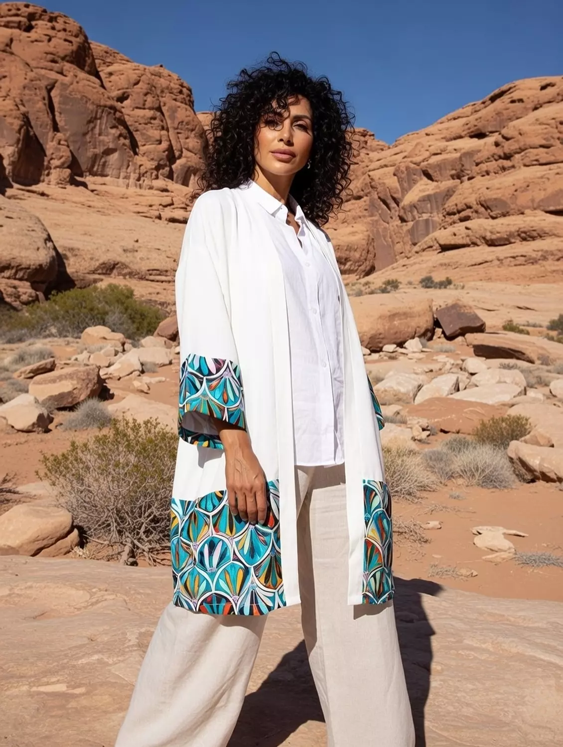 White Patterned Viscose Kimono image