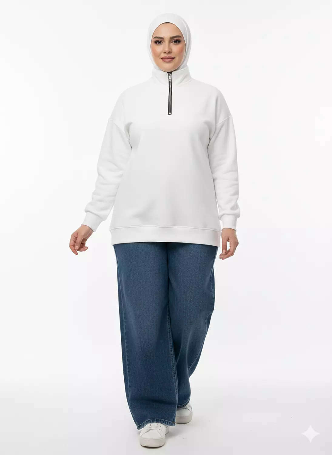 Unisex Sweatshirt, Plus Size Fashion, Quarter-Zip Fleece, Minimalist Style. image