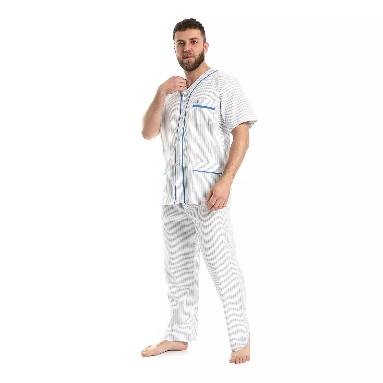 بيجاما رجالي كلاسيك- 2289-ازرق -ابيض- 2 شريط 3