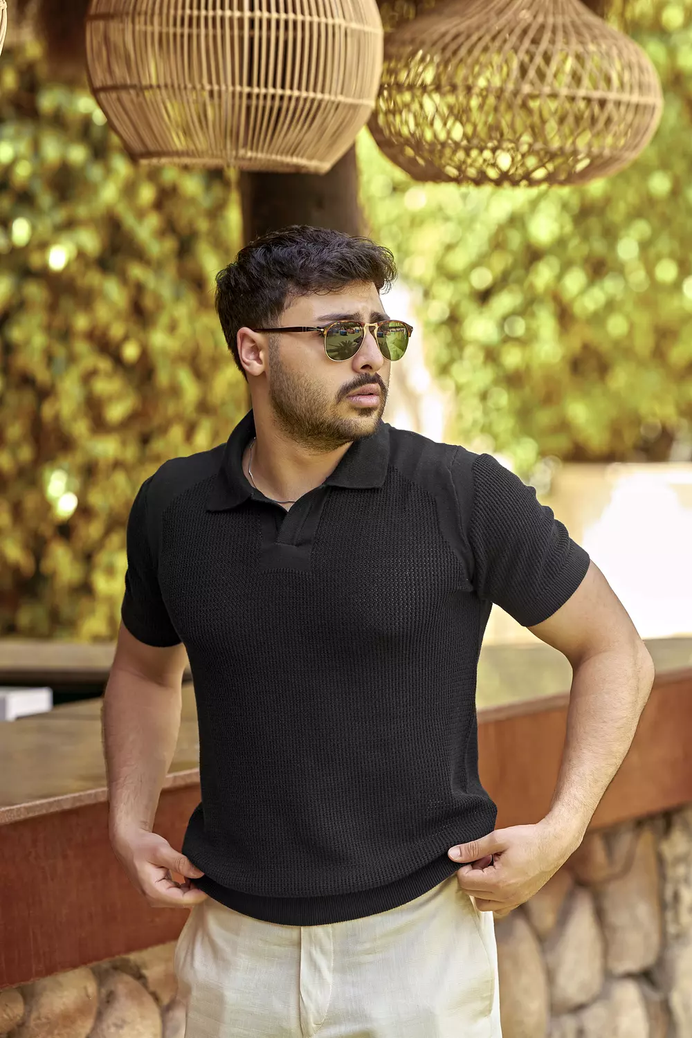 Men’s Classic Black Textured Polo Shirt image