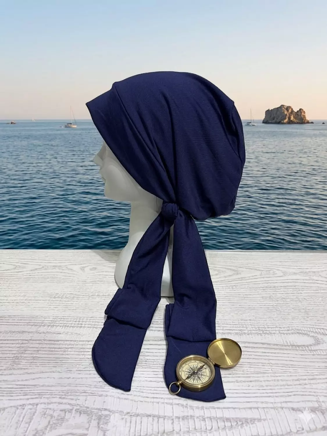 Tie Back Swimming Turban- Navy image