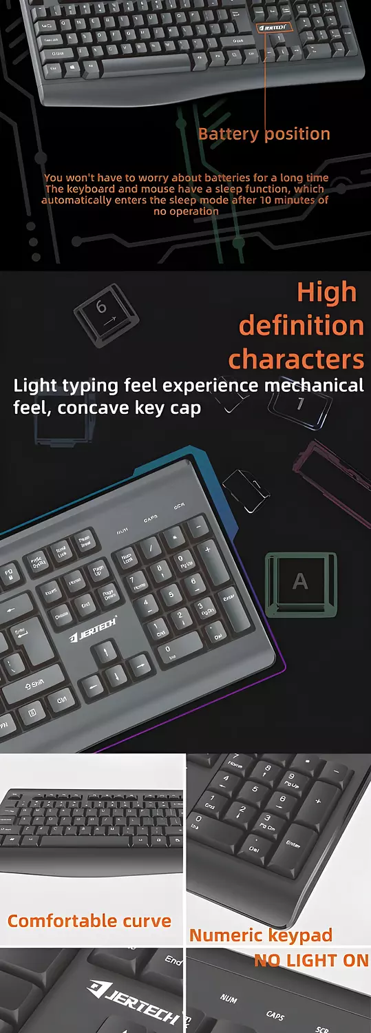 JERTECH- KM500-Waterproof Full-Size Keyboard & Mouse - Black, Made in China 4