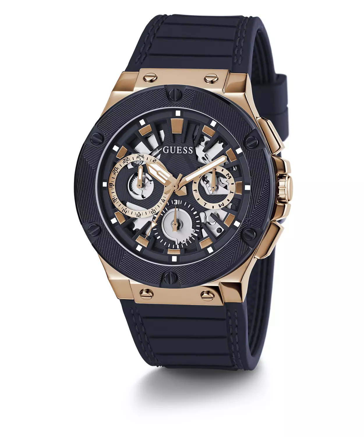 GUESS GW0487G4 ANALOG WATCH For Men Round Shape Navy Silicone Textured Strap 2