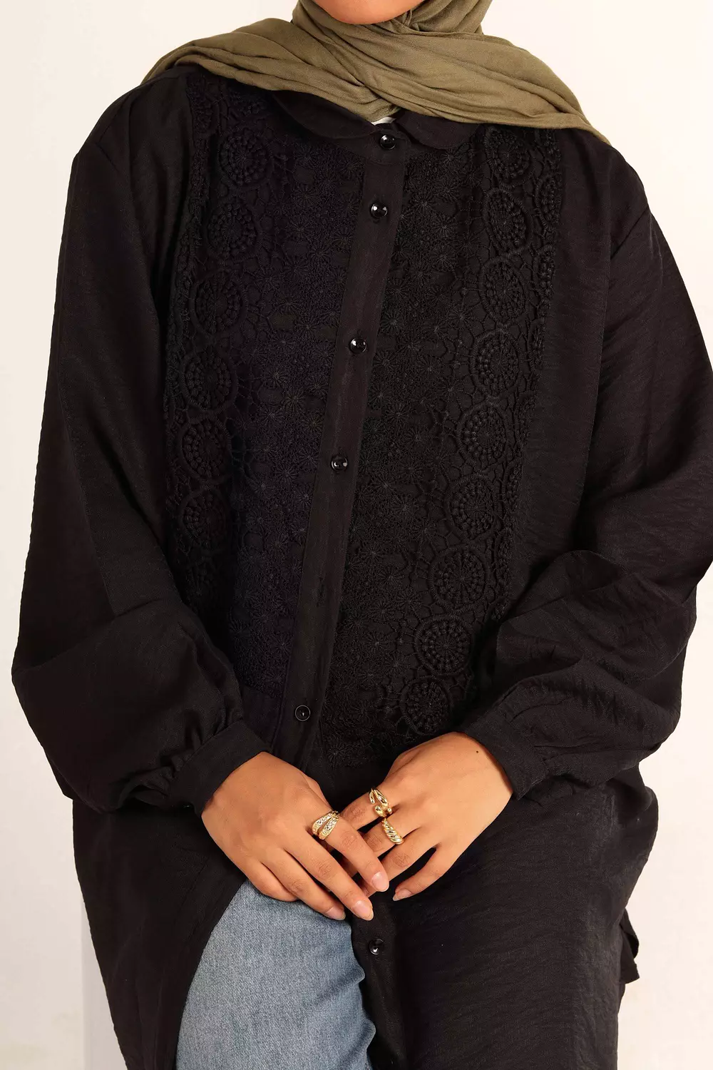 Oversized Black Shirt with Lace 12