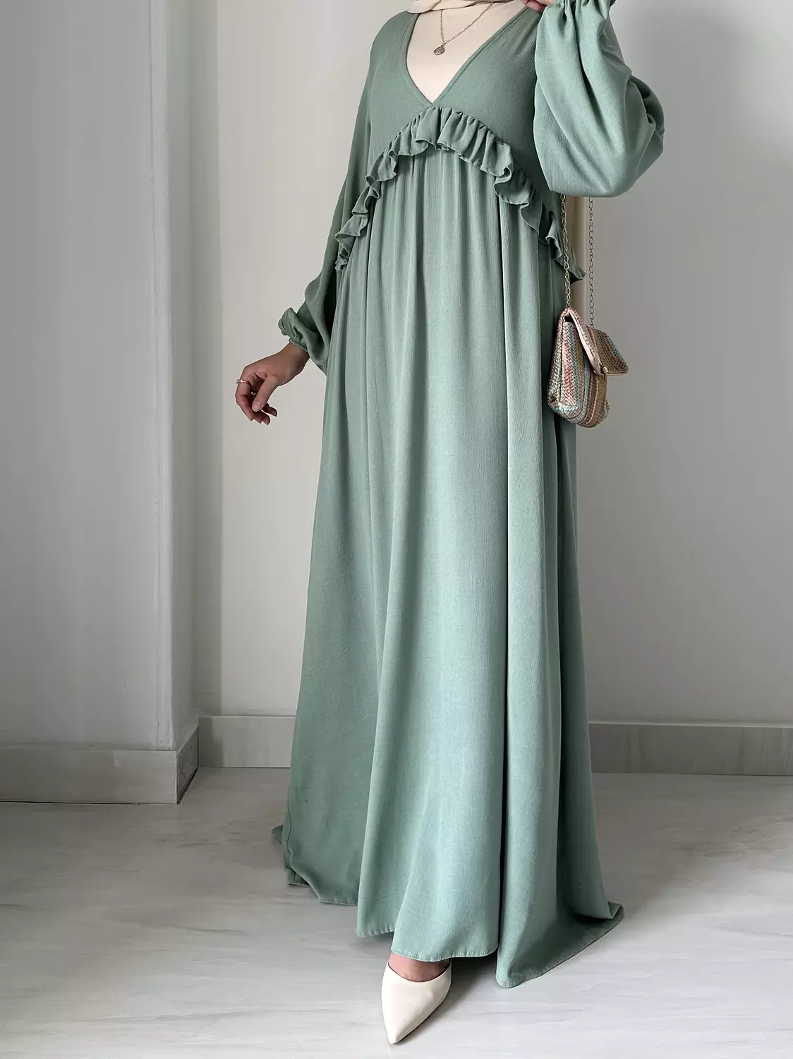 Mint green v_neck dress  image