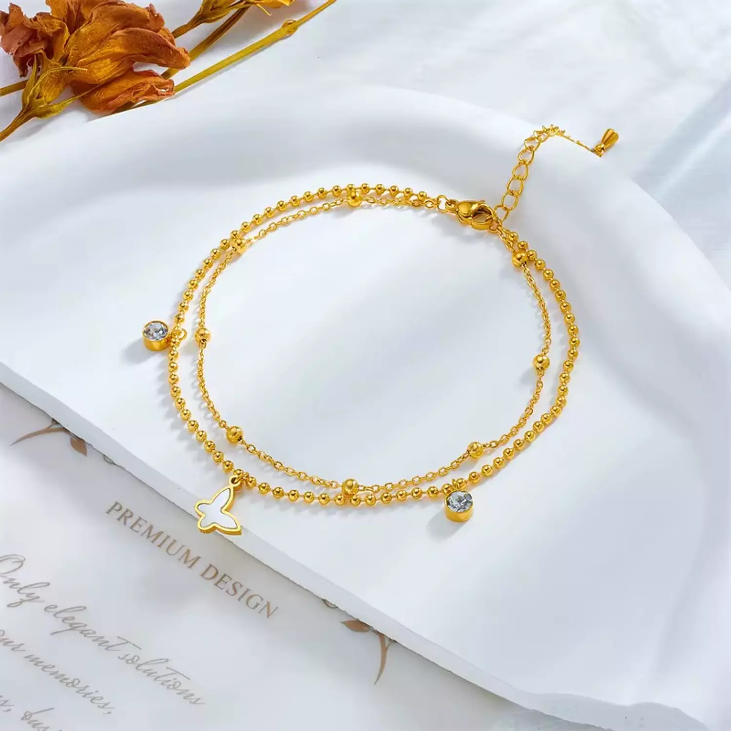 Two layers butterfly anklet hover image