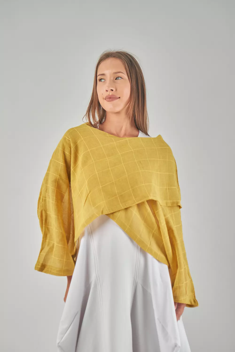 Yellow Cropped Mesh Linen Top  image