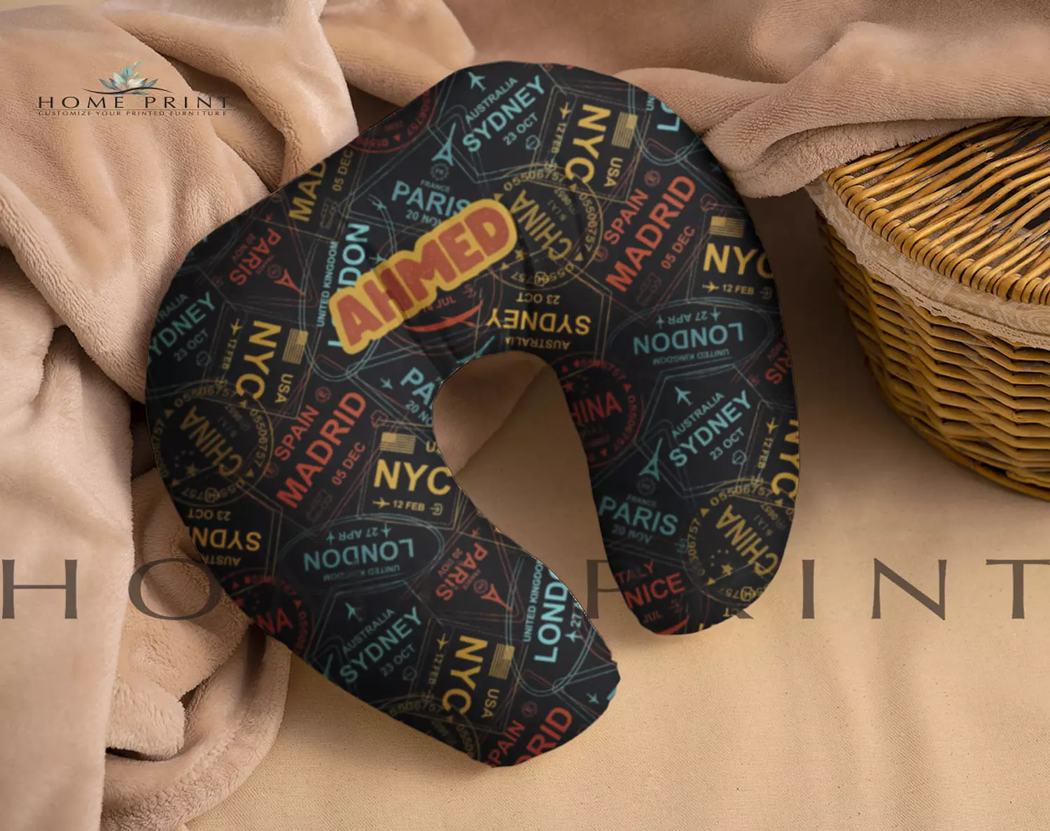 Velvet Neck Pillow - Colorful Design - Multi Shapes of Stamps image