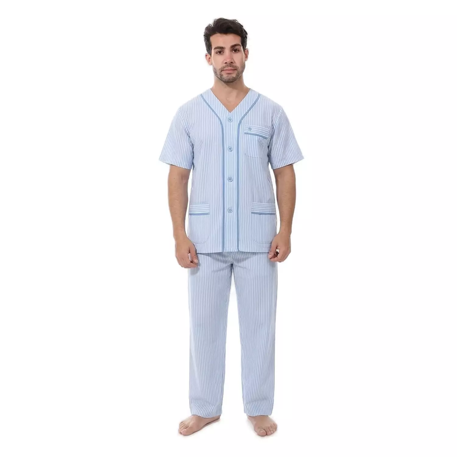 Men Classic Pajama Set - 2289 - Light Blue -2 Stripe Blue image