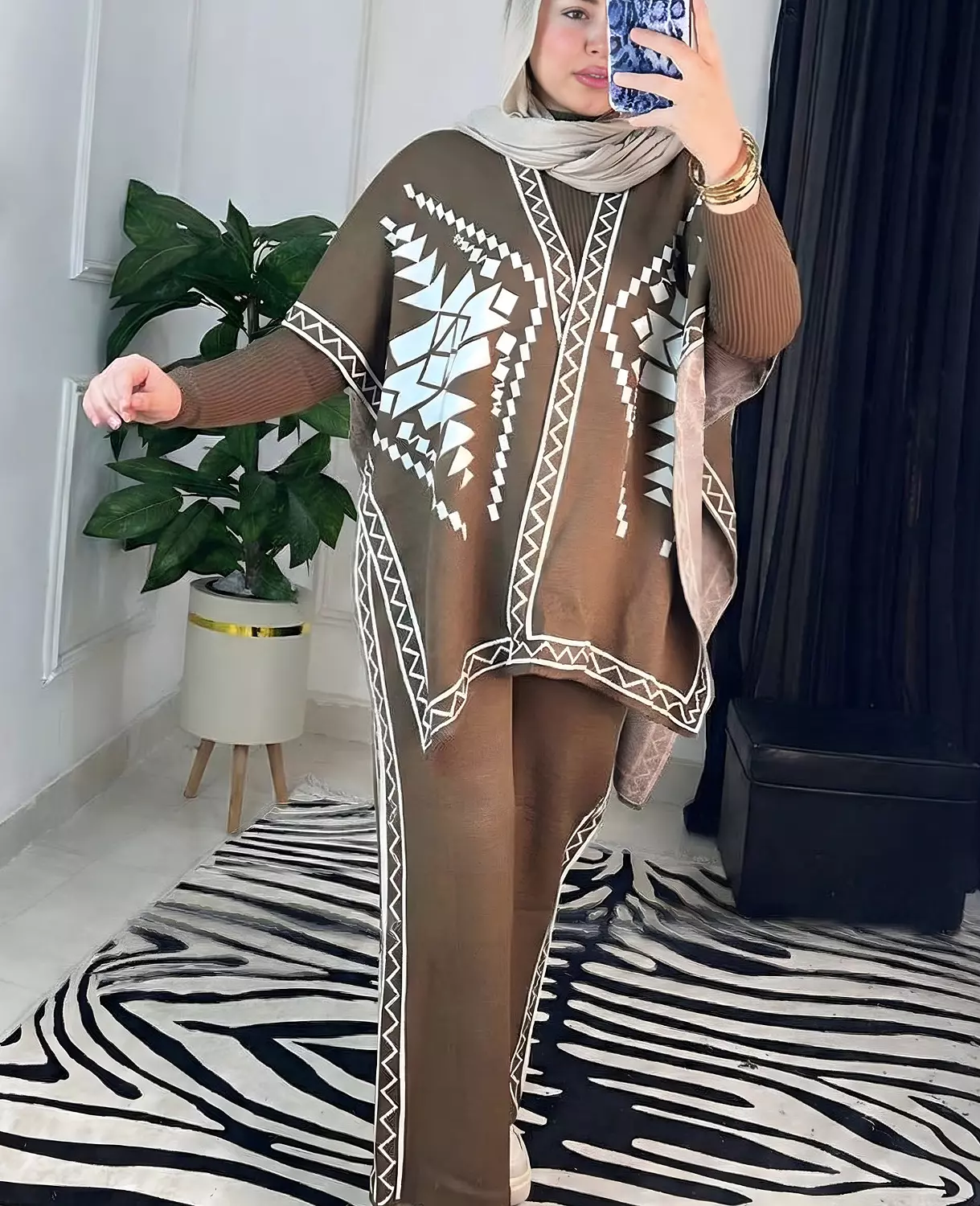 Print Poncho-Style Knit Lounge Set hover image