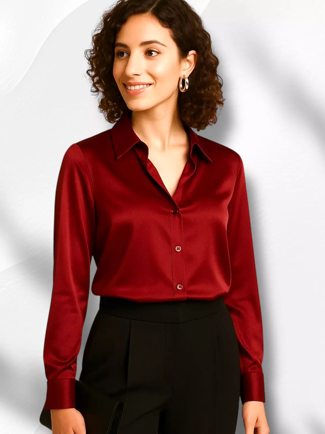 Fashion Satin Shirt- Dark Red image