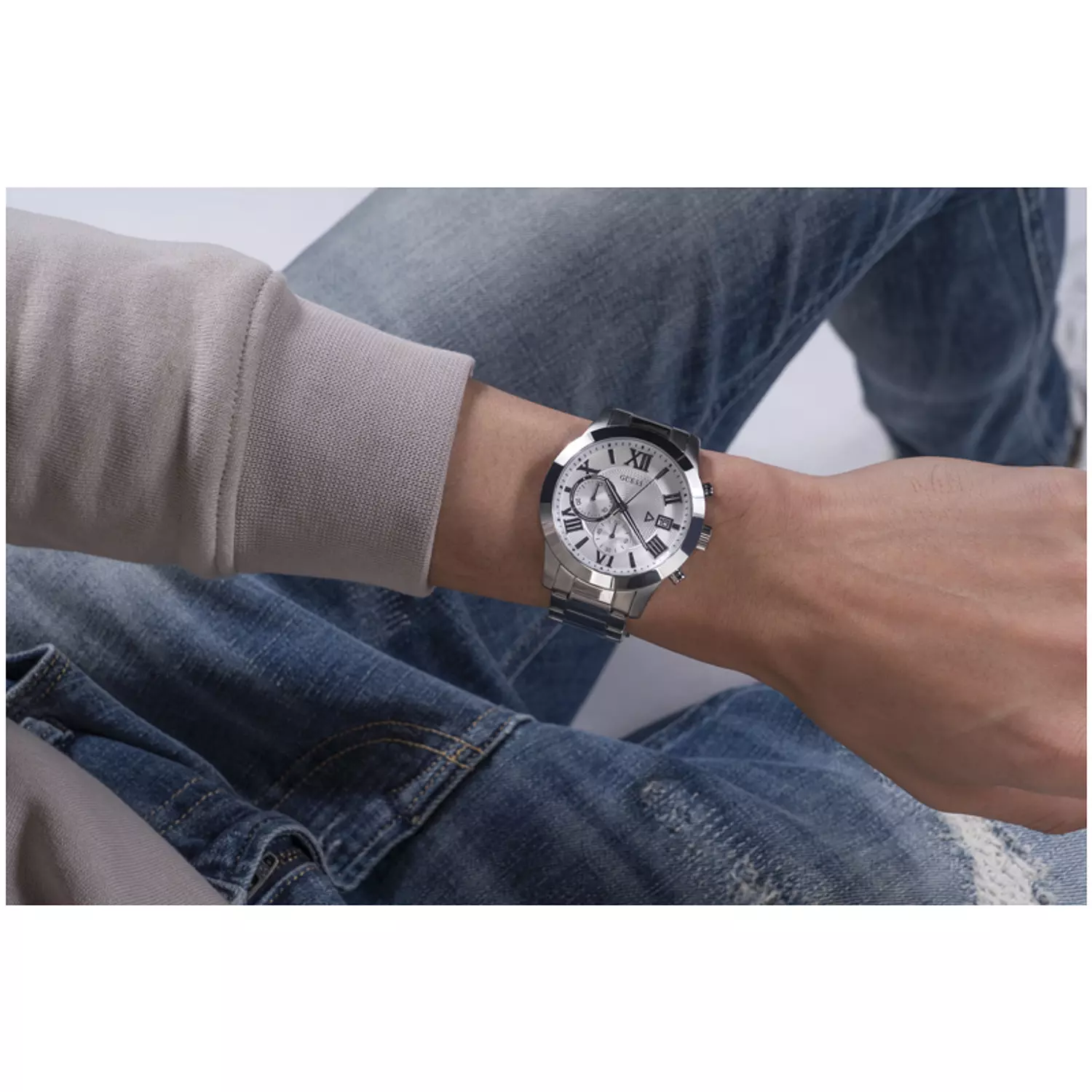 GUESS W0668G7 Men's  Watch Silver Tone Stainless Steel Bracelet 6