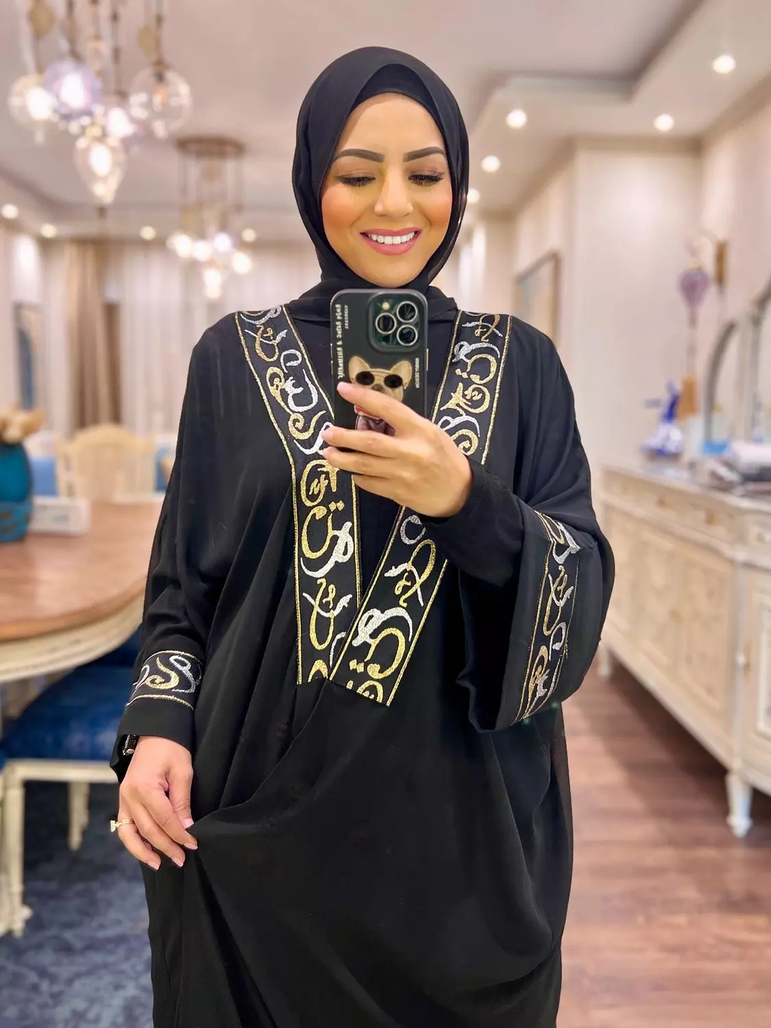 Chiffon Abaya with Arabic Embroidery - Black 2