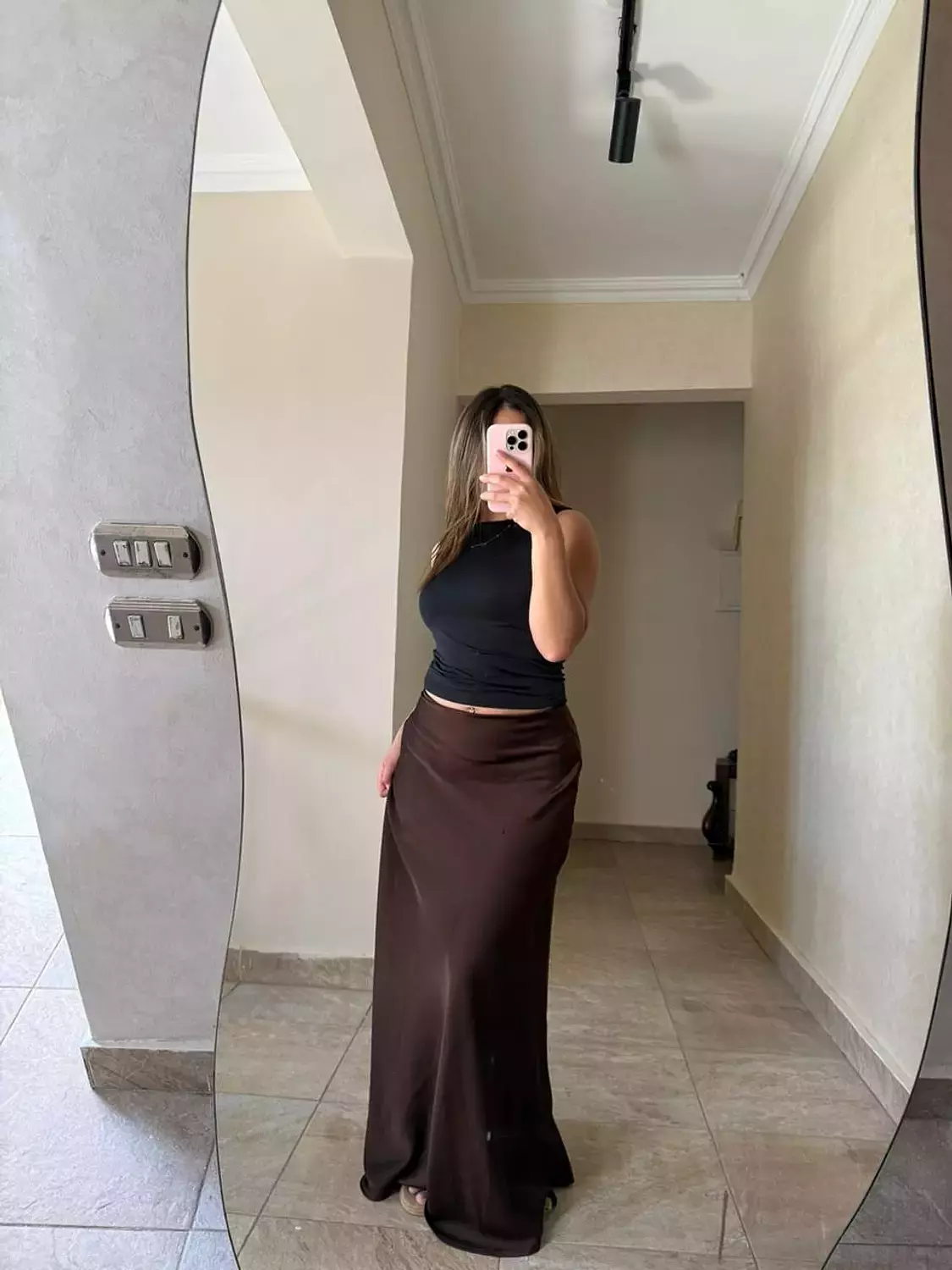 Long Satin Skirt Brown hover image