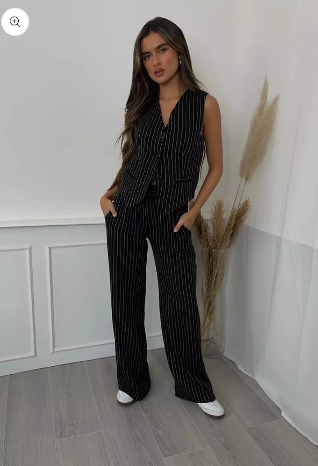 Pinstripe Suit | Sleeveless Vest & Wide-Leg Pants 1