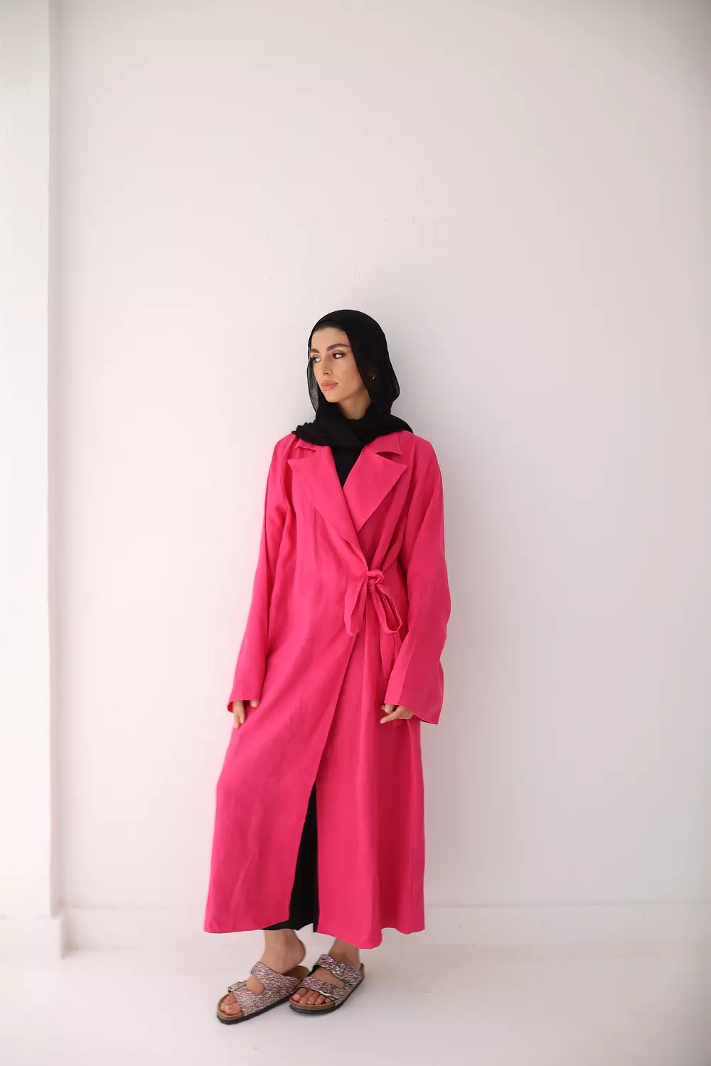 Side-tie linen dress in foshia hover image