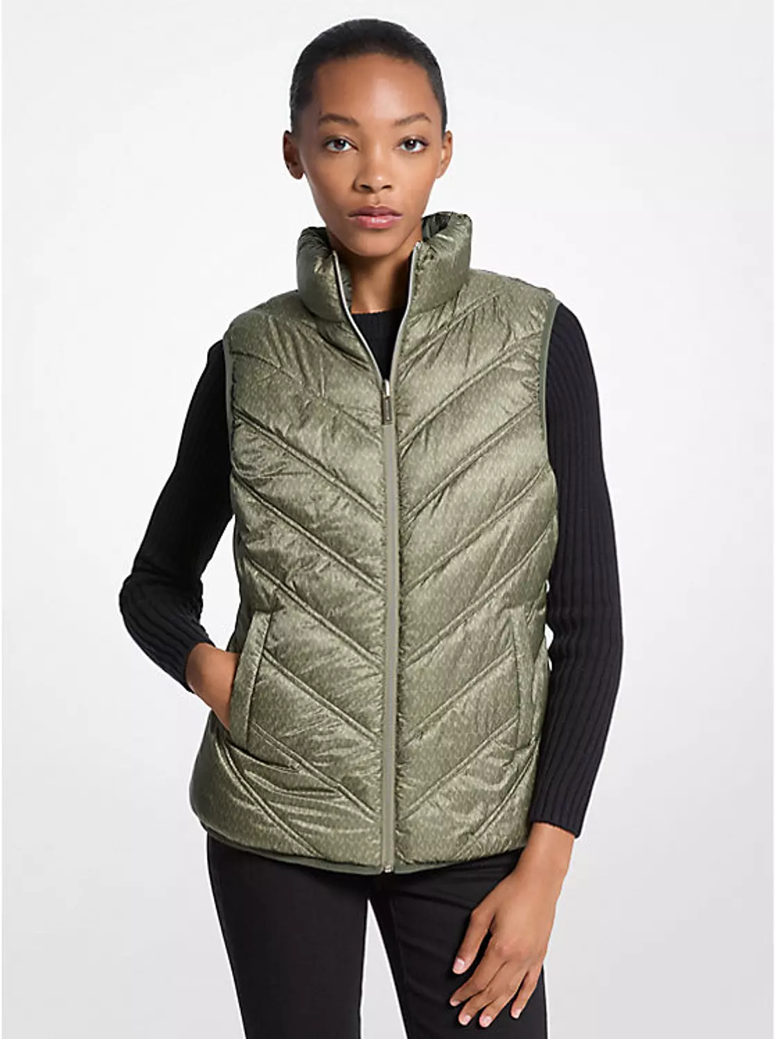  Chevron Quilted Logo Print and Nylon Packable Vest 9