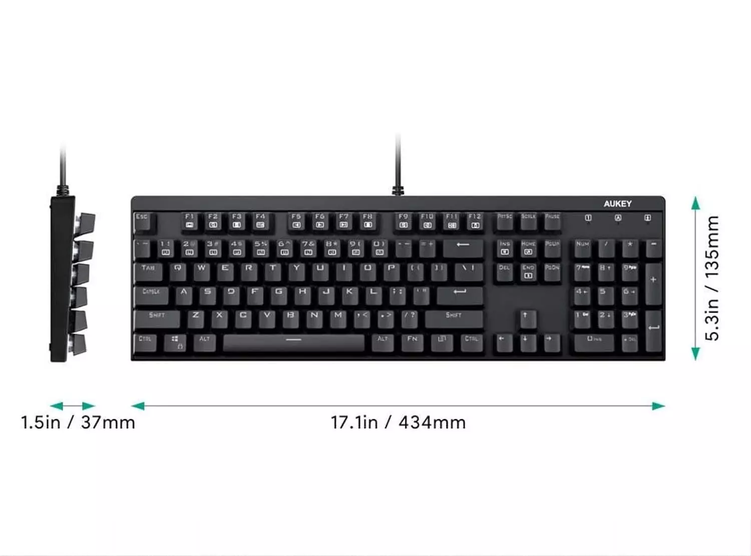 AUKEY KM-G6 Mechanical Keyboard with Backlit LED, 104 Keys, Black 7