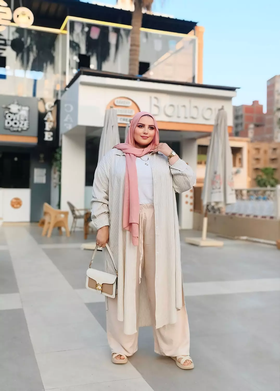Striped shirt dress ( in beige ) hover image
