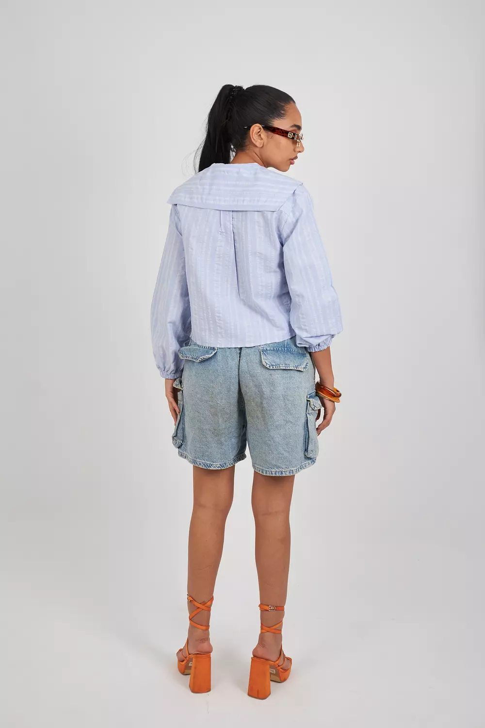 Blue-Vanilla Pan Collar Shirt  5