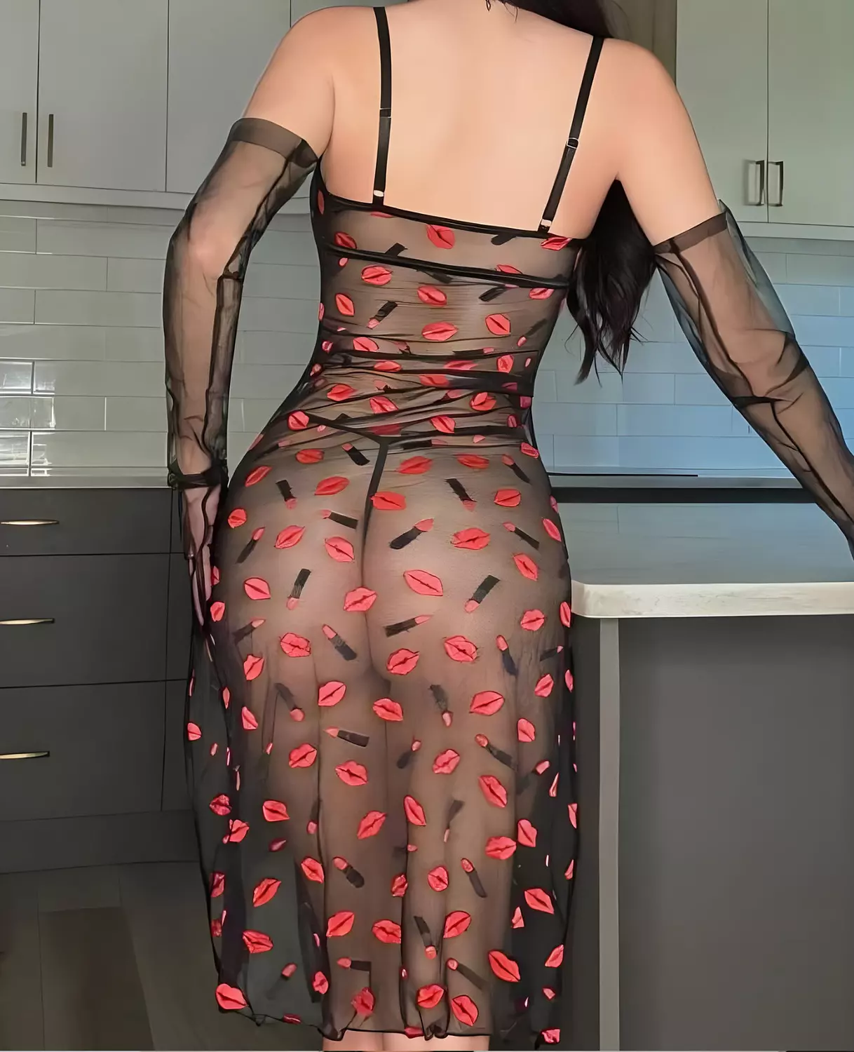 Seductive Kiss Print Mesh Gown hover image
