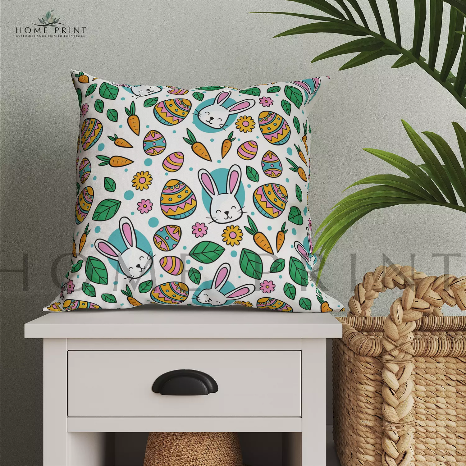 Easter Cushion - Easter Bunny and Carrots - Multi Color Design image