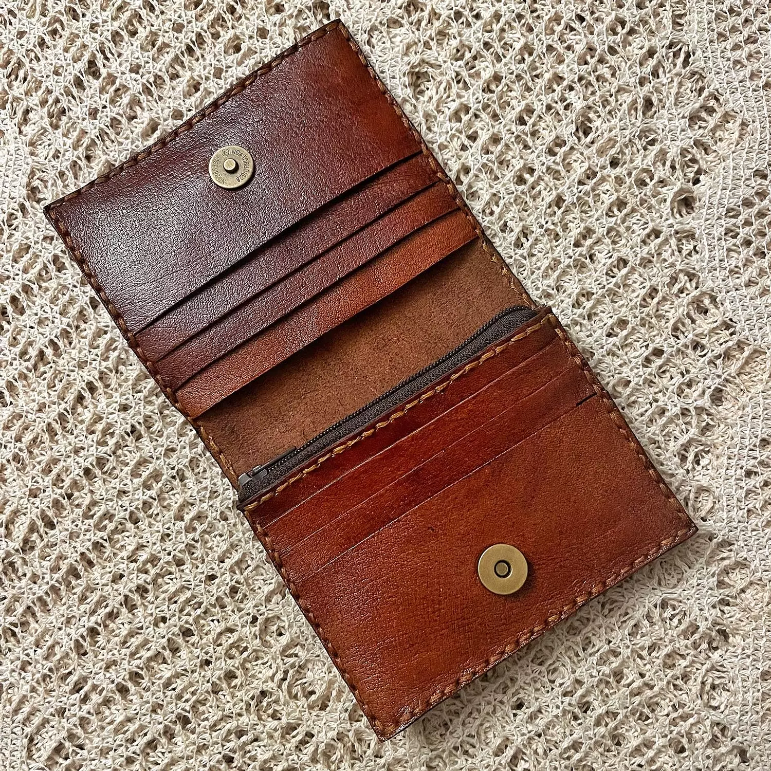 Hand painted yellow-blue flowers folded leather wallet  2