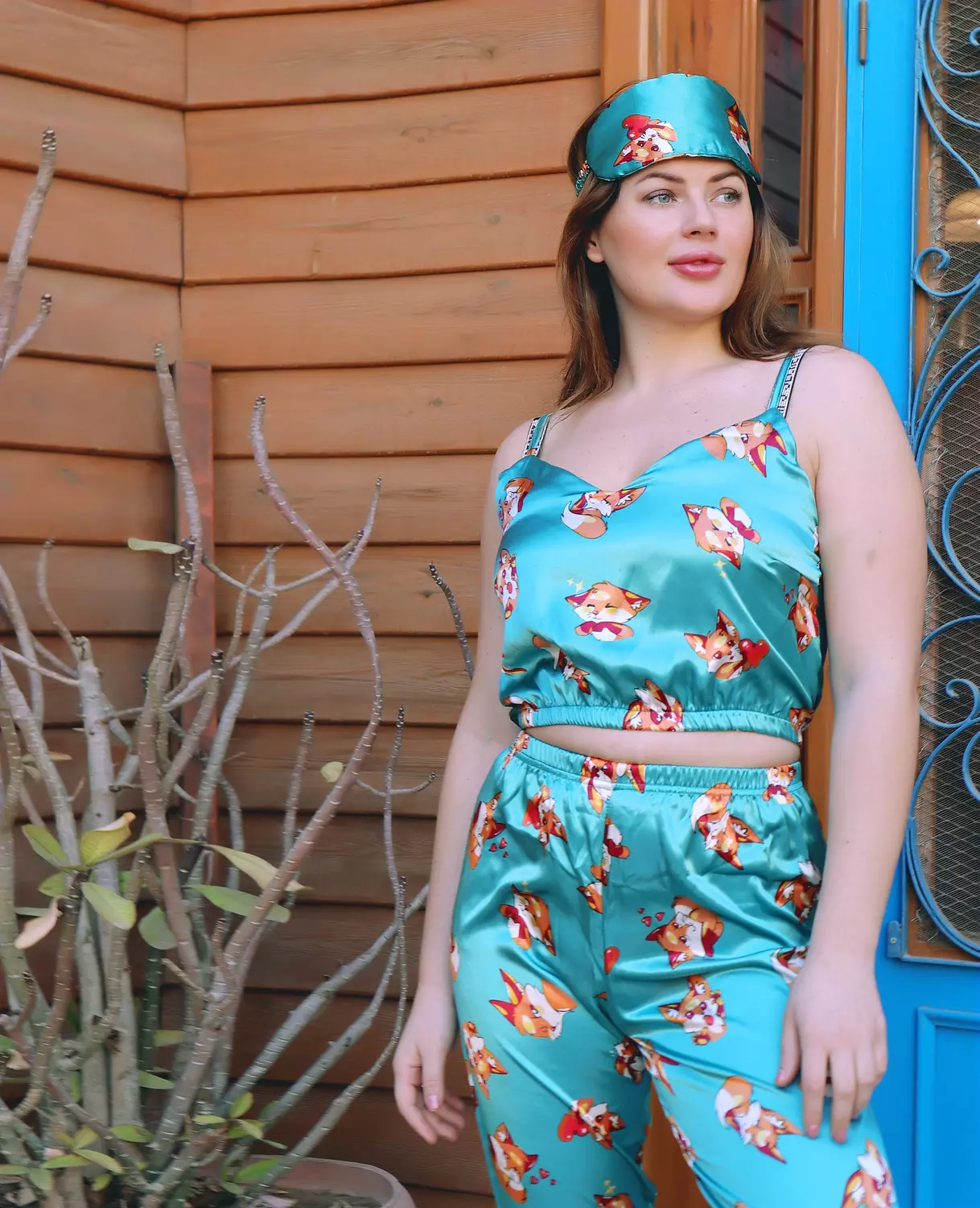 Print Satin Crop Top & Pants Pajama image