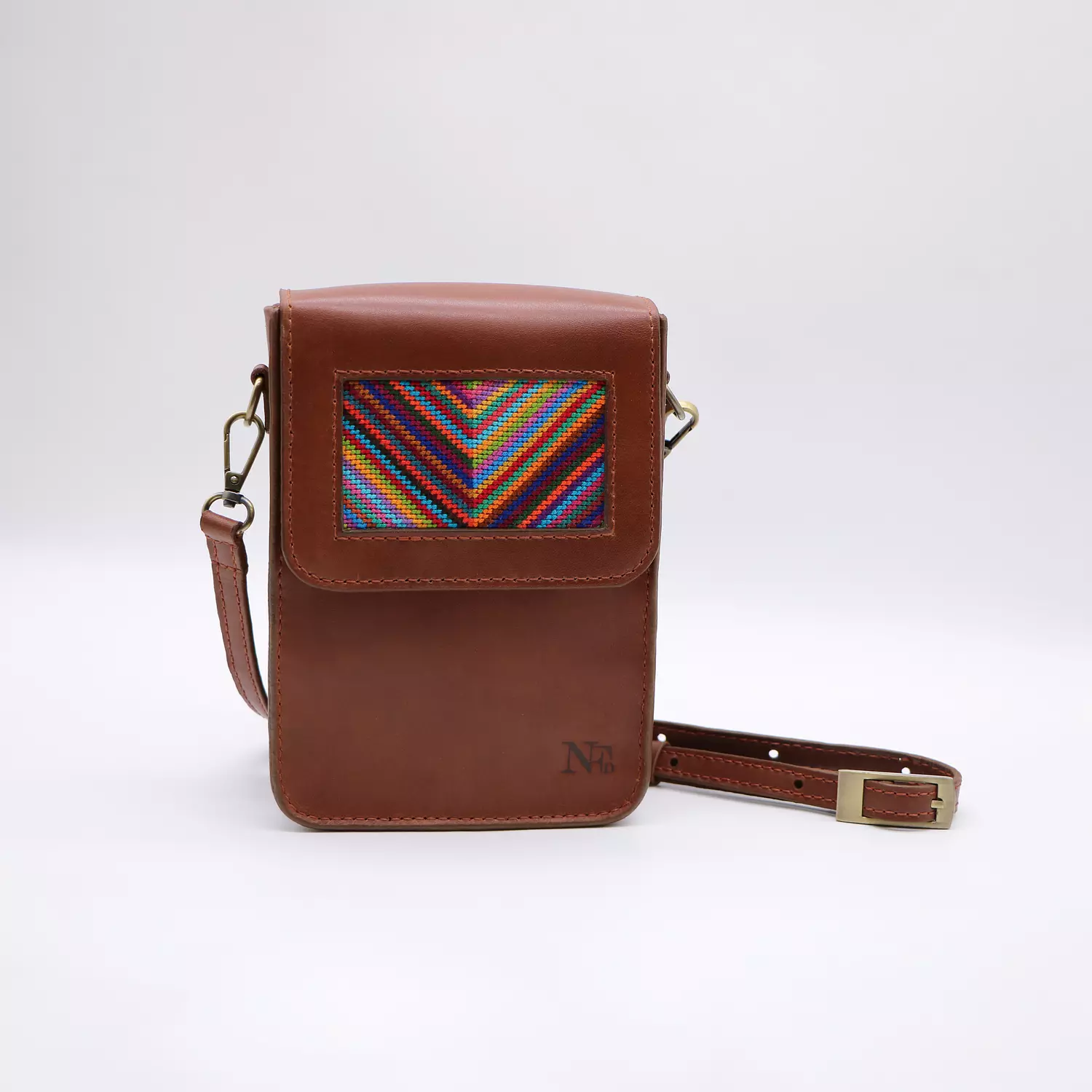Havana genuine leather bag with colorful cross-stitching. image