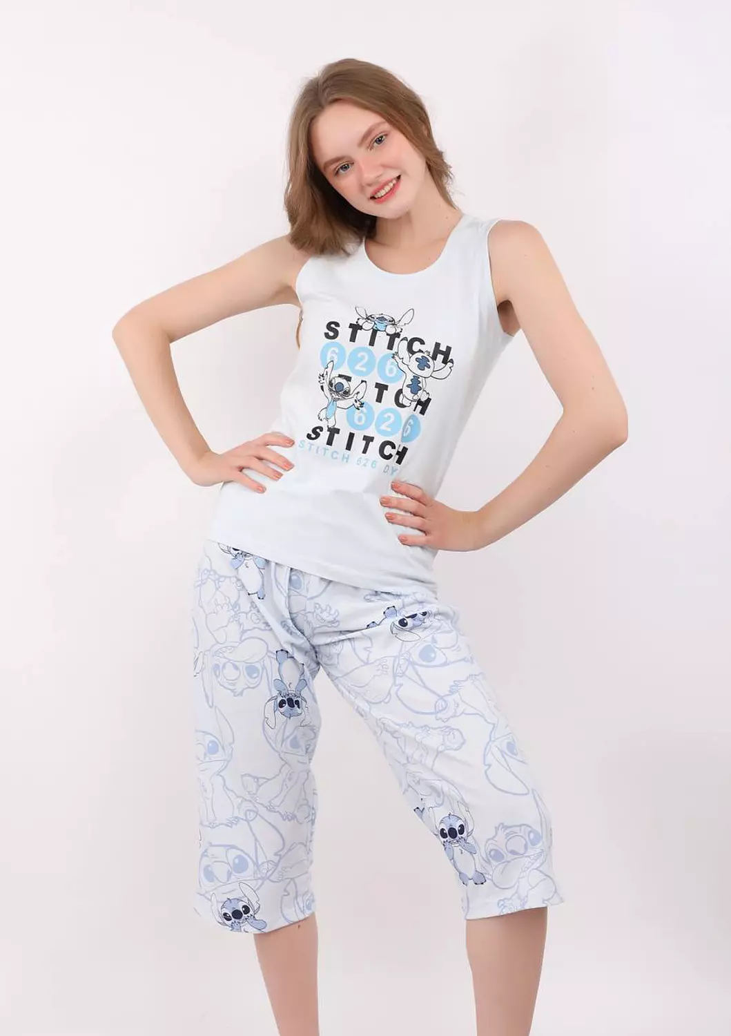 S315 Funny Stitch Capri Pants Pajama Set 2