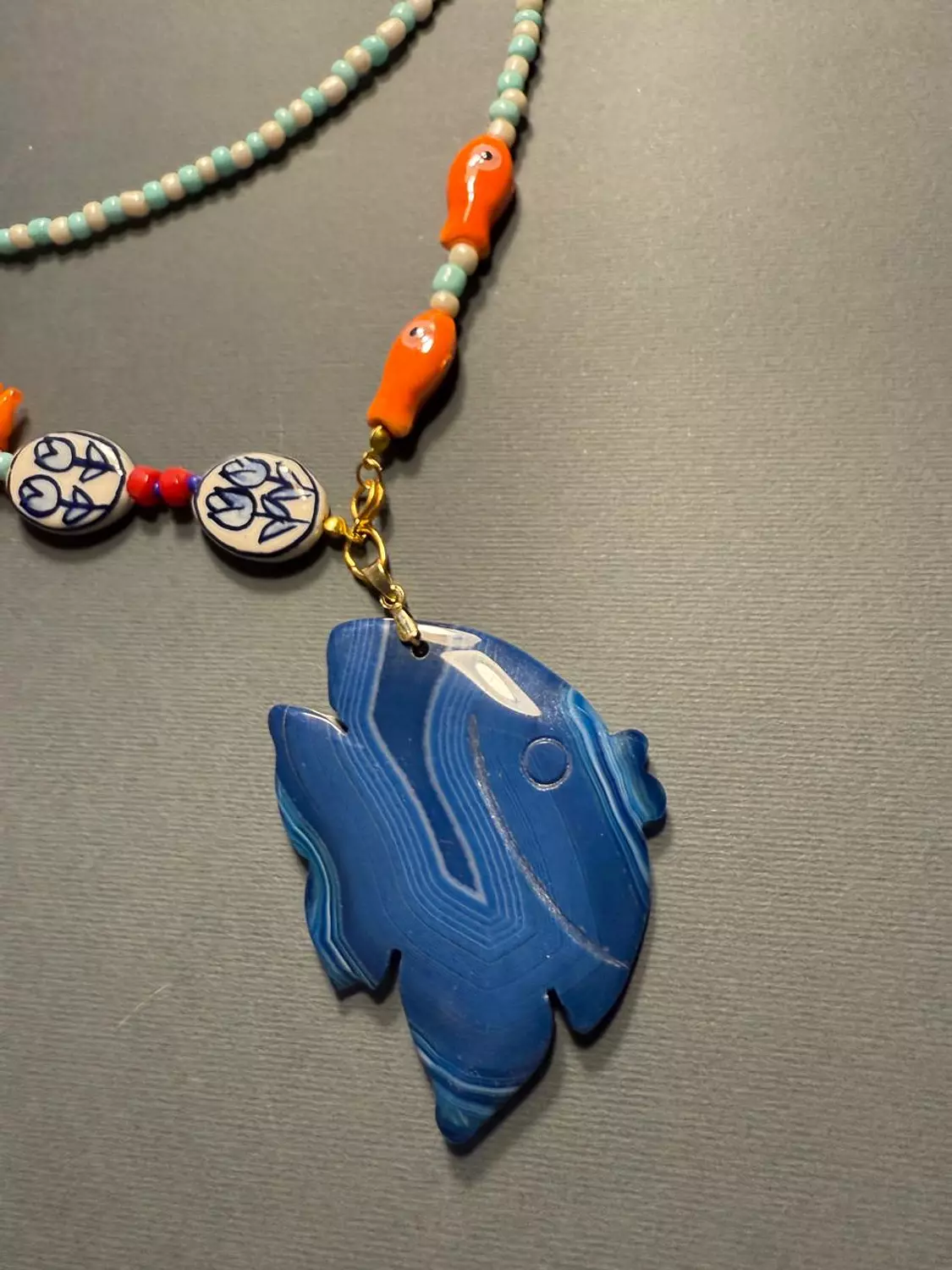 Long blue Fish necklace 3