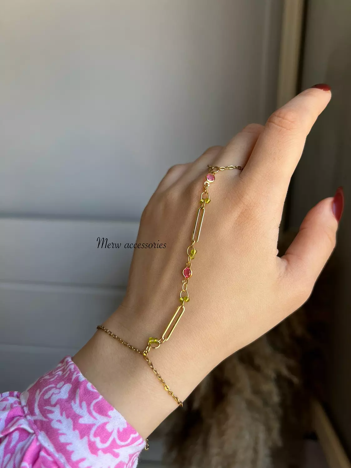 Pink green hand chain  2