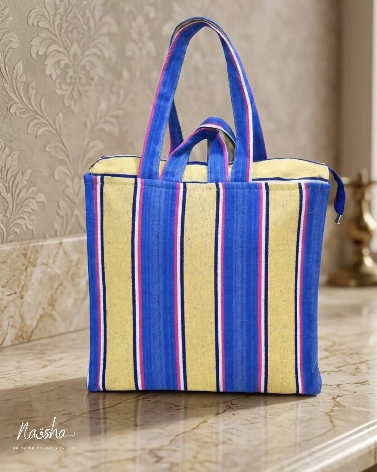 Blue & Yellow Striped Tote image