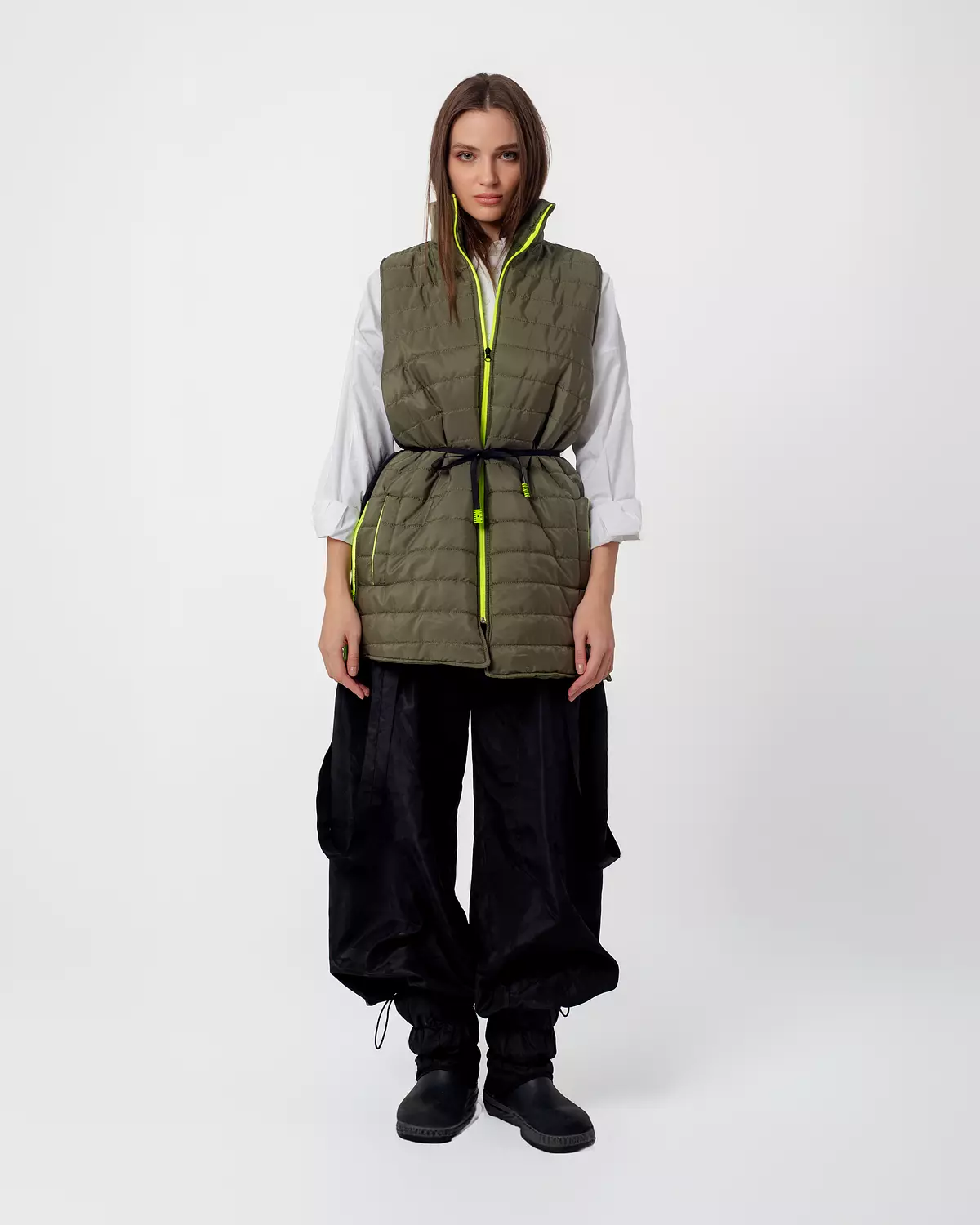 Olive Pump Vest with Funky Zipper image