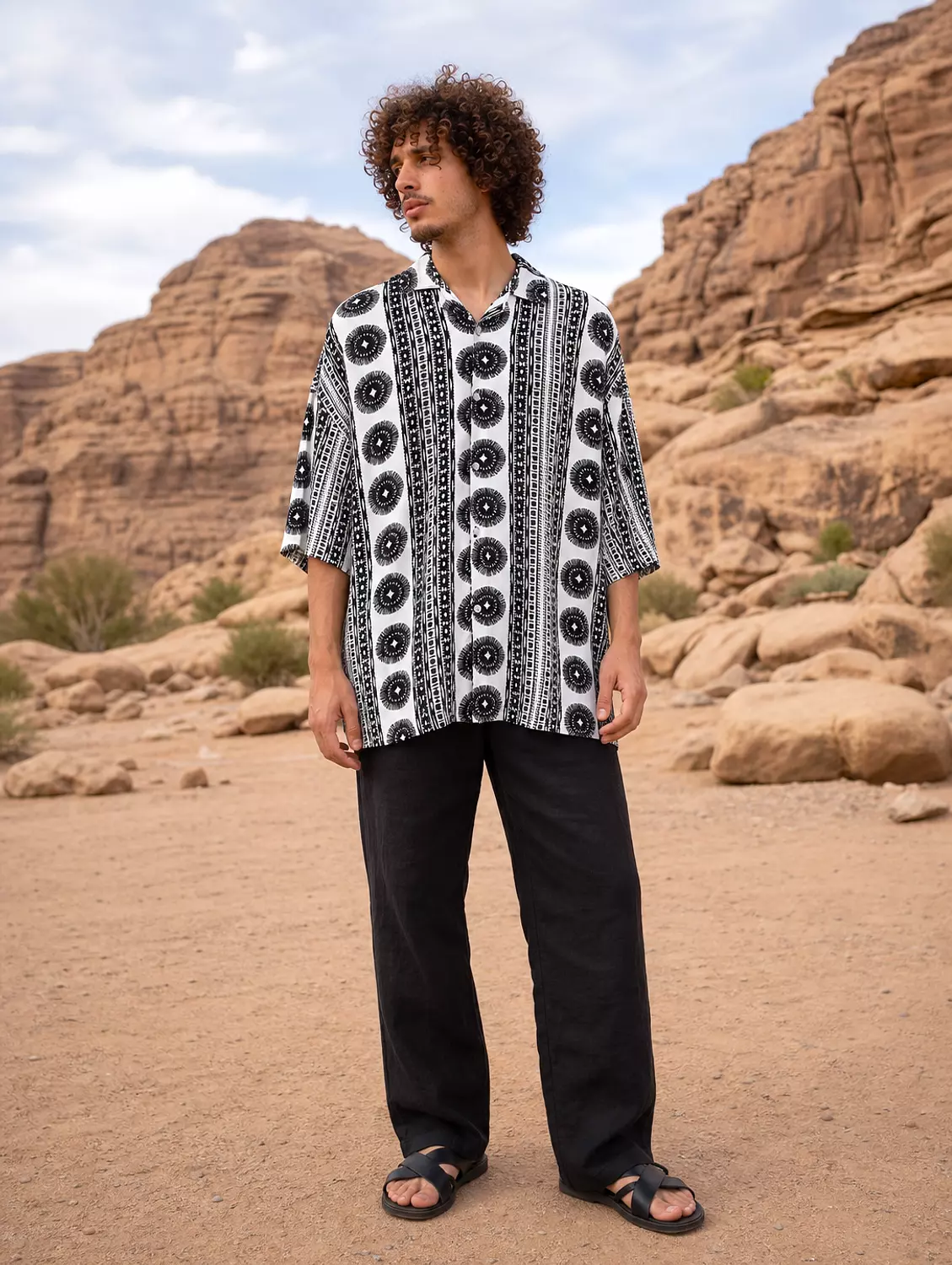 Loosefit Ethnic Patterned Viscose Shirt image