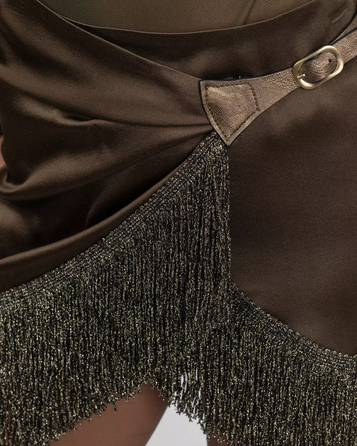 Draped Mini Skirt with Fringe Hem 5