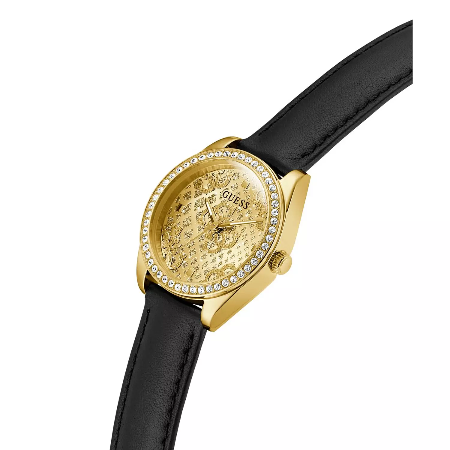 GUESS Ladies Black Gold Tone Analog Watch Black Genuine Leather Strap GW0989L2 4