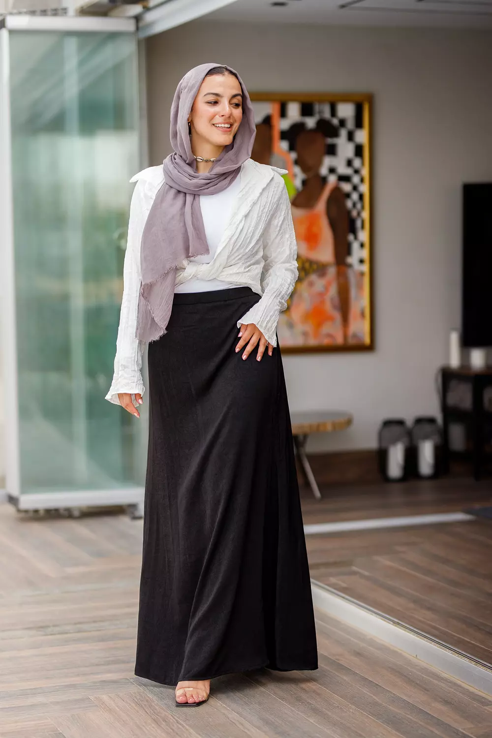 Black maxi satin skirt hover image