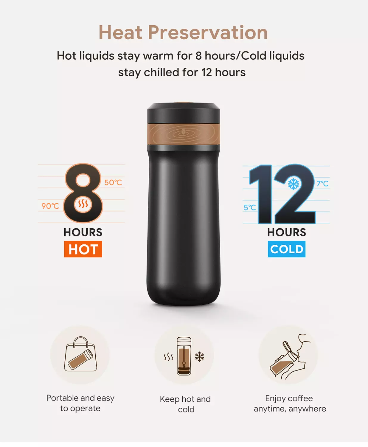 iCafilas Travel Stainless Steel Isolated French Press Coffee Mug 3