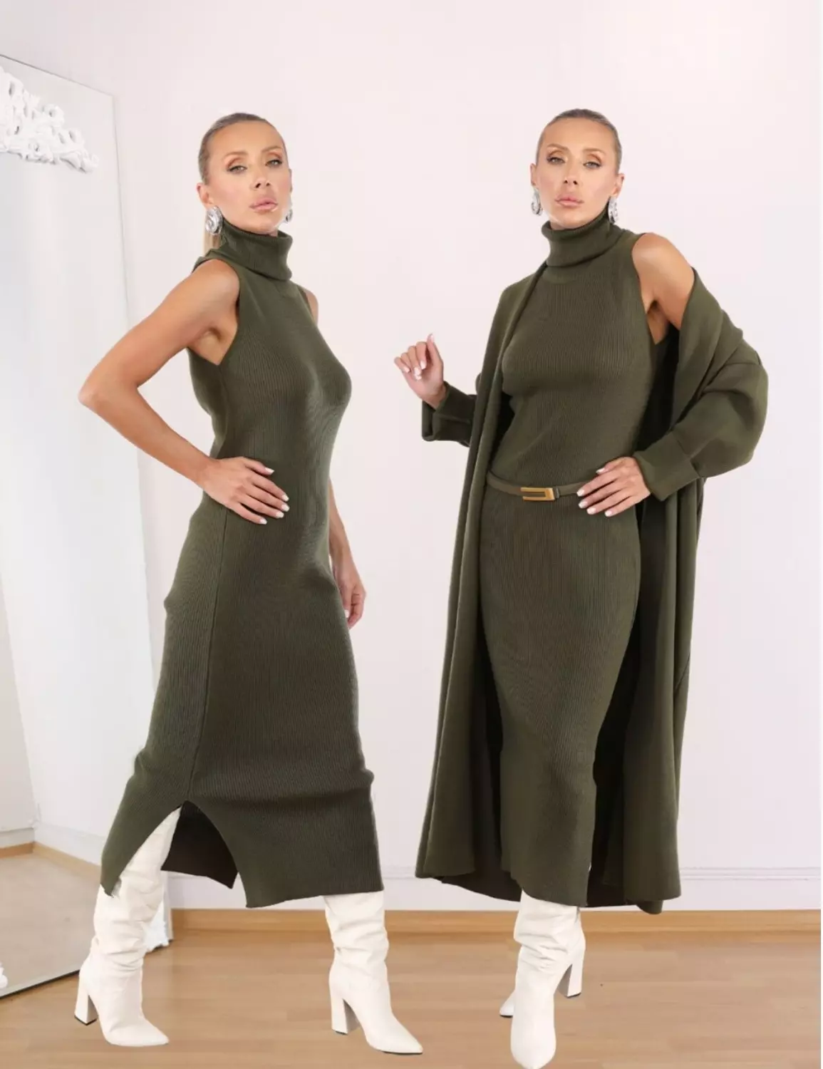 Olive Triko Dress And Cardigan (Set of 2 pieces) image