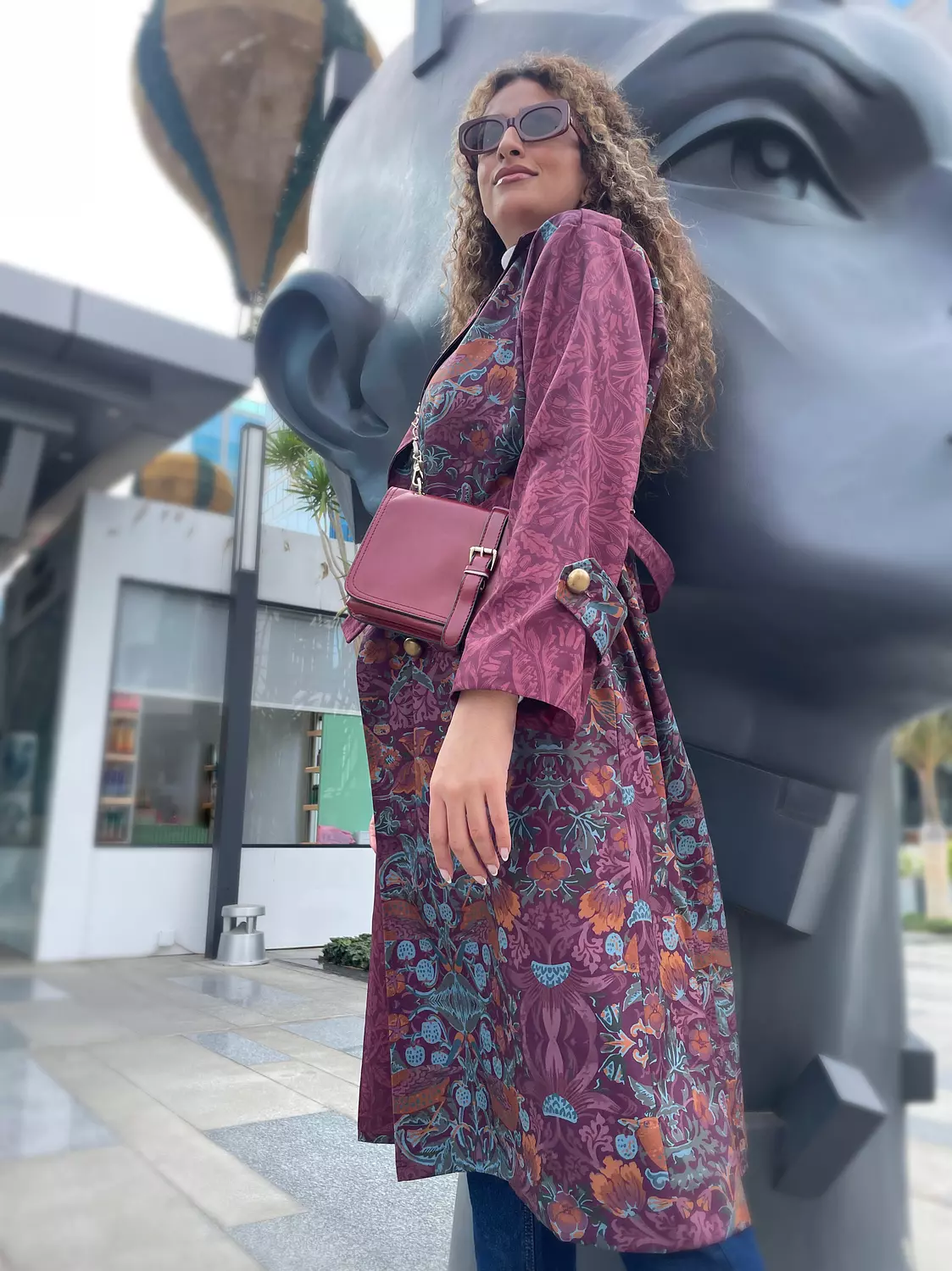 Burgundy Bird Trench Coat 1