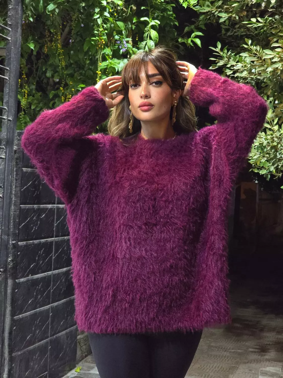 Burgundy Fuzzy Fur Pullover  2