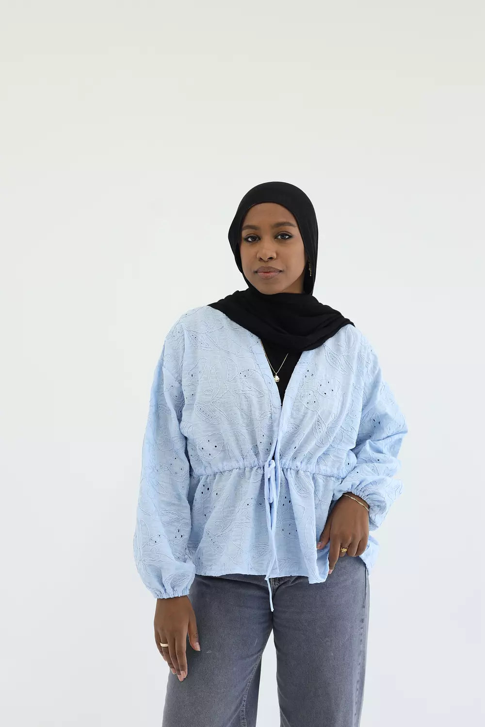 Baby blue flowered stomach cardigan image