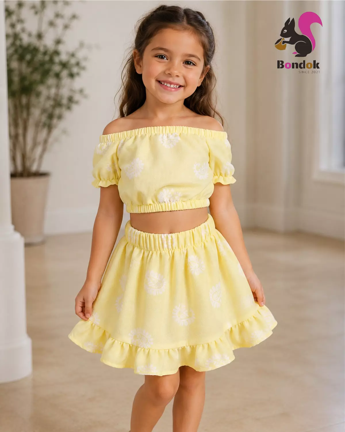 Girls’ Paisley Print Off-Shoulder Top and Ruffle Skirt Set image