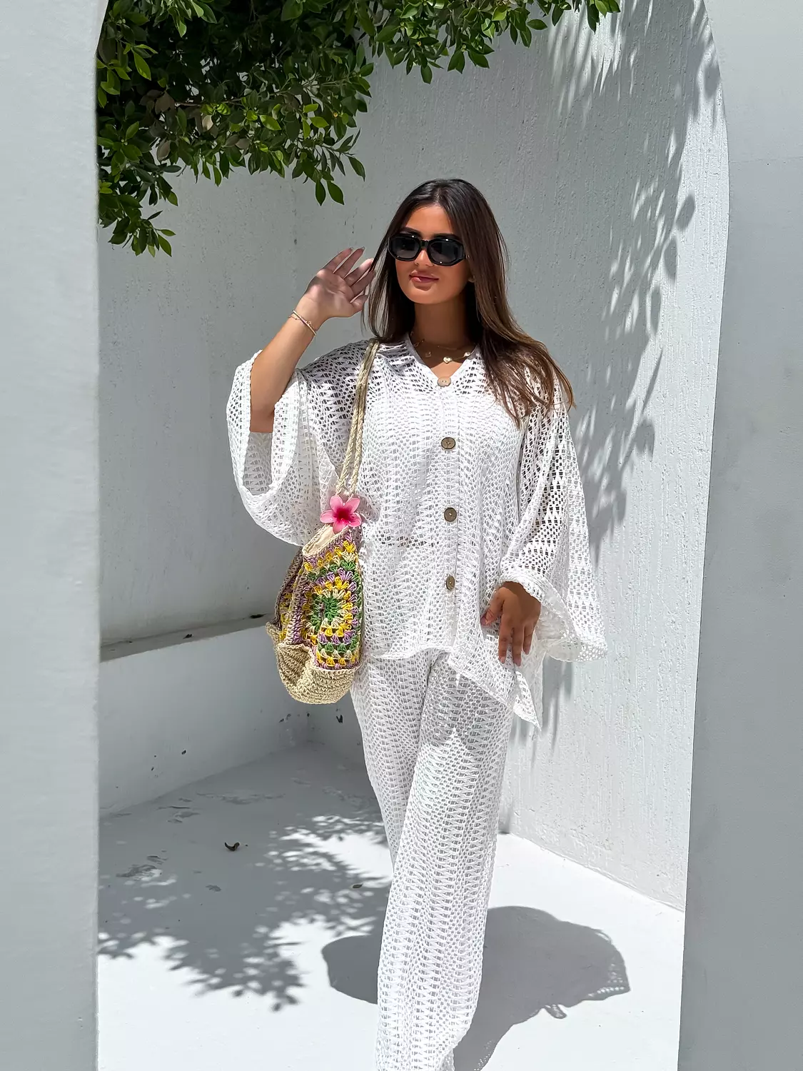 Knit button white set  image